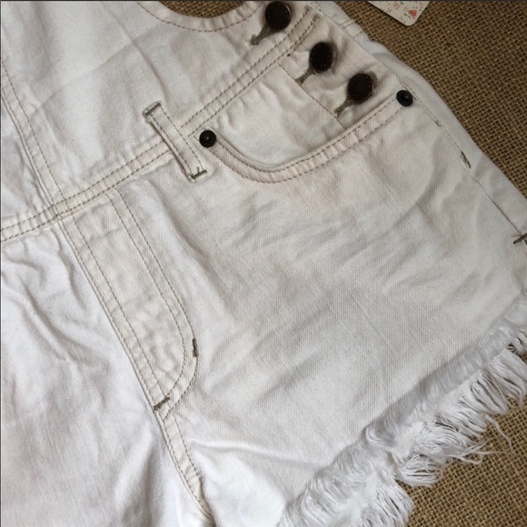 Free People Strappy Overall Shorts White Denim - Picture 5 of 6